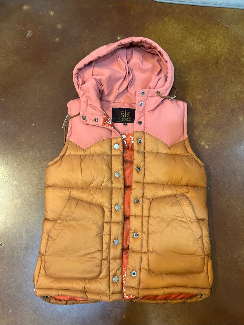 STS Ranchwear Two-Tone Pink & Burnt Orange Puffer Vest with Hood